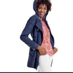 Cabi blue sweatshirt anorak jacket moto zip hood M